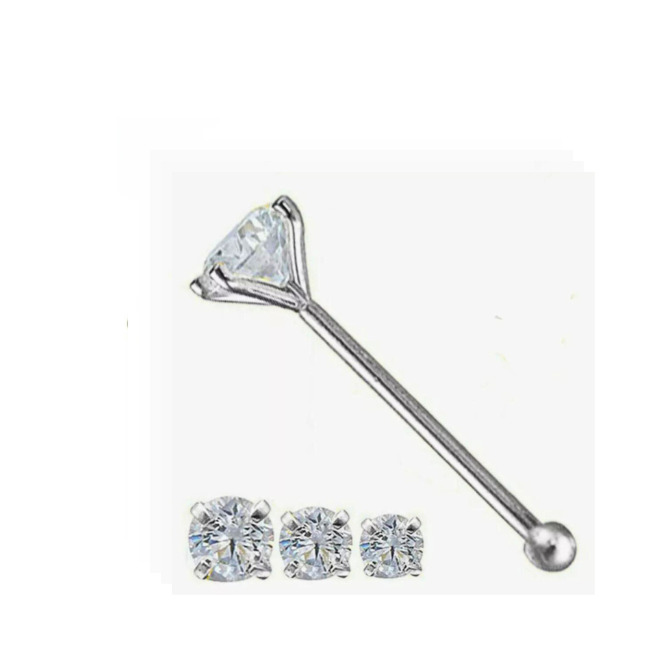 14K Solid Gold Round Cubic Zirconia Nose Stud | Body Jewelry End Bone