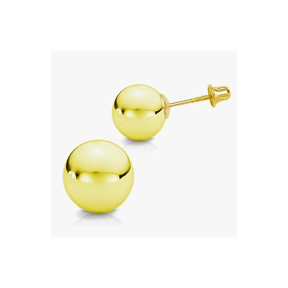 14K Gold Minimalist Round Hollow Ball Screw Back Stud Earrings